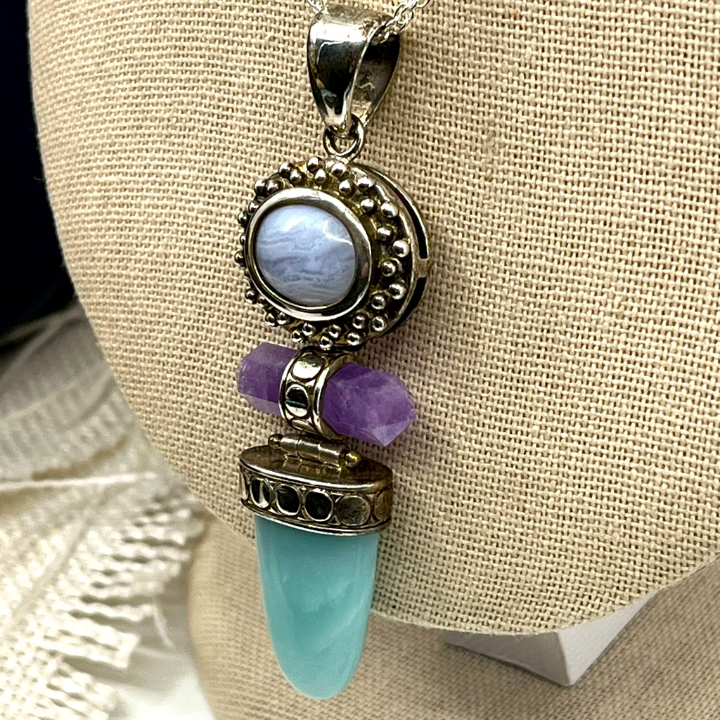 Vintage Whitney Kelly Sterling Silver Pendant W Agate Amethyst Chalcedony 399$